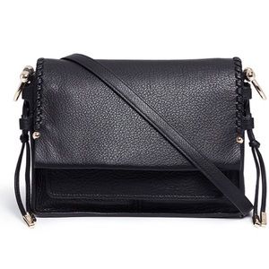 STUART WEITZMAN
'PETITE LOLA' WHIPSTITCH EDGE LEATHER SHOULDER BAG